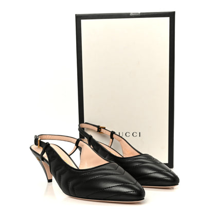 Gucci Nappa Charlotte Chevron Matelasse Double G 75mm Slingback Pumps 38.5 Black 10 of 10