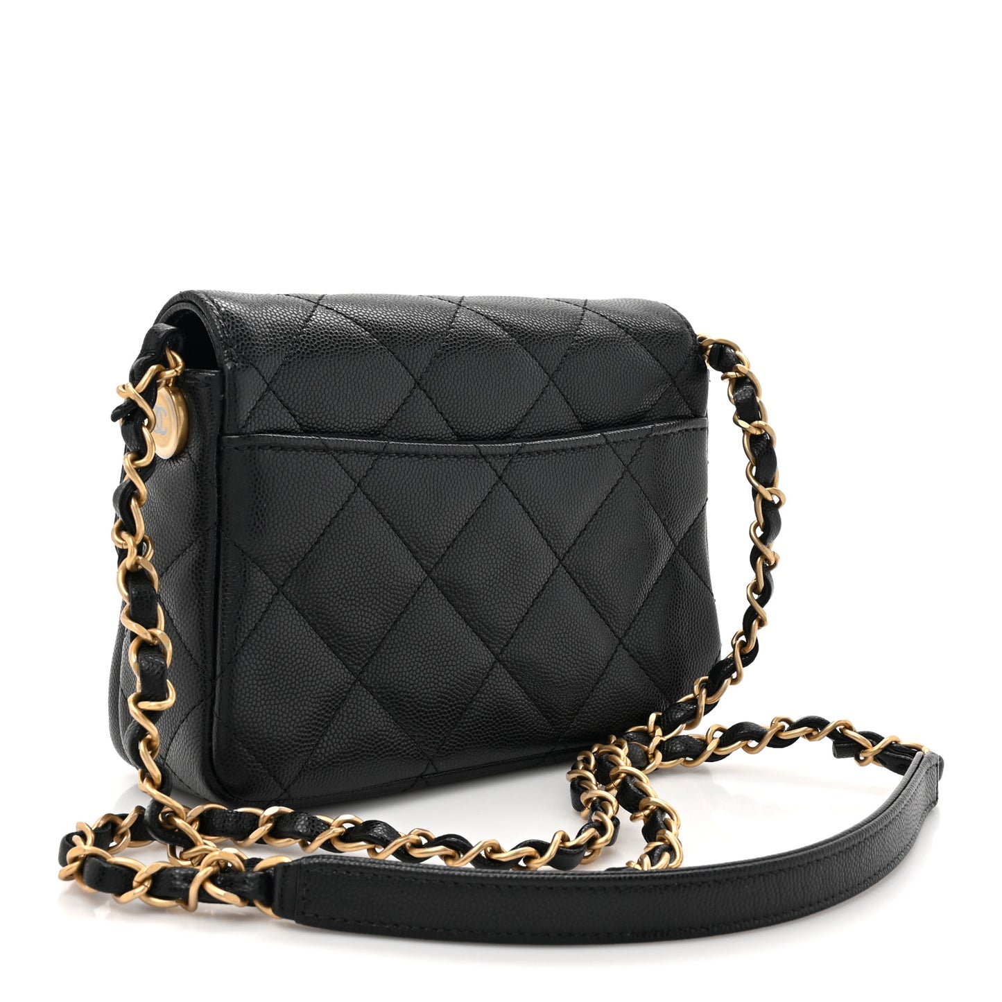 Shiny Caviar Quilted Mini Square Flap Black