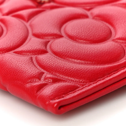 Chanel Lambskin Camellia Embossed Card Holder Red 11 of 12