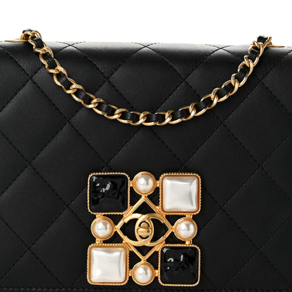 Chanel Calfskin Quilted Crystal Pearl Small Flap Bag Black 8 of 11