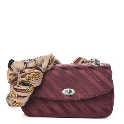 Balenciaga Nylon Jacquard Diagonal Logo Small Scarf Lock Chain Shoulder Bag Rouge Bordeaux Black Beige 1 of 10