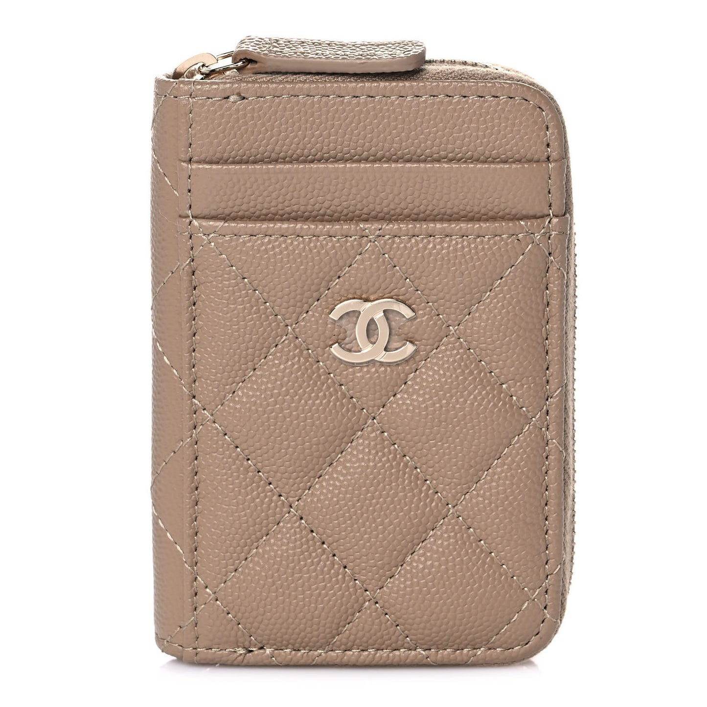 Caviar Quilted Zip Card Holder Beige
