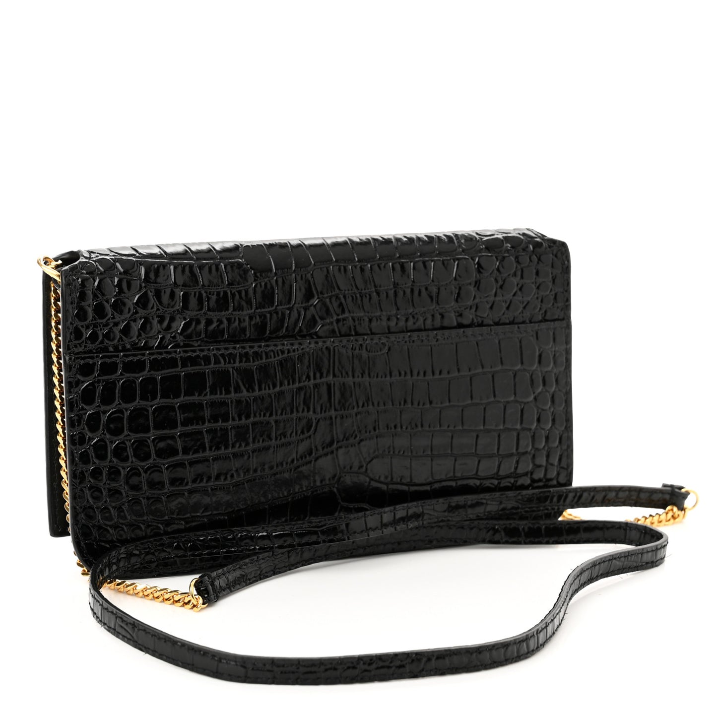 Crocodile Embossed Monogram Phone Holder Crossbody Black