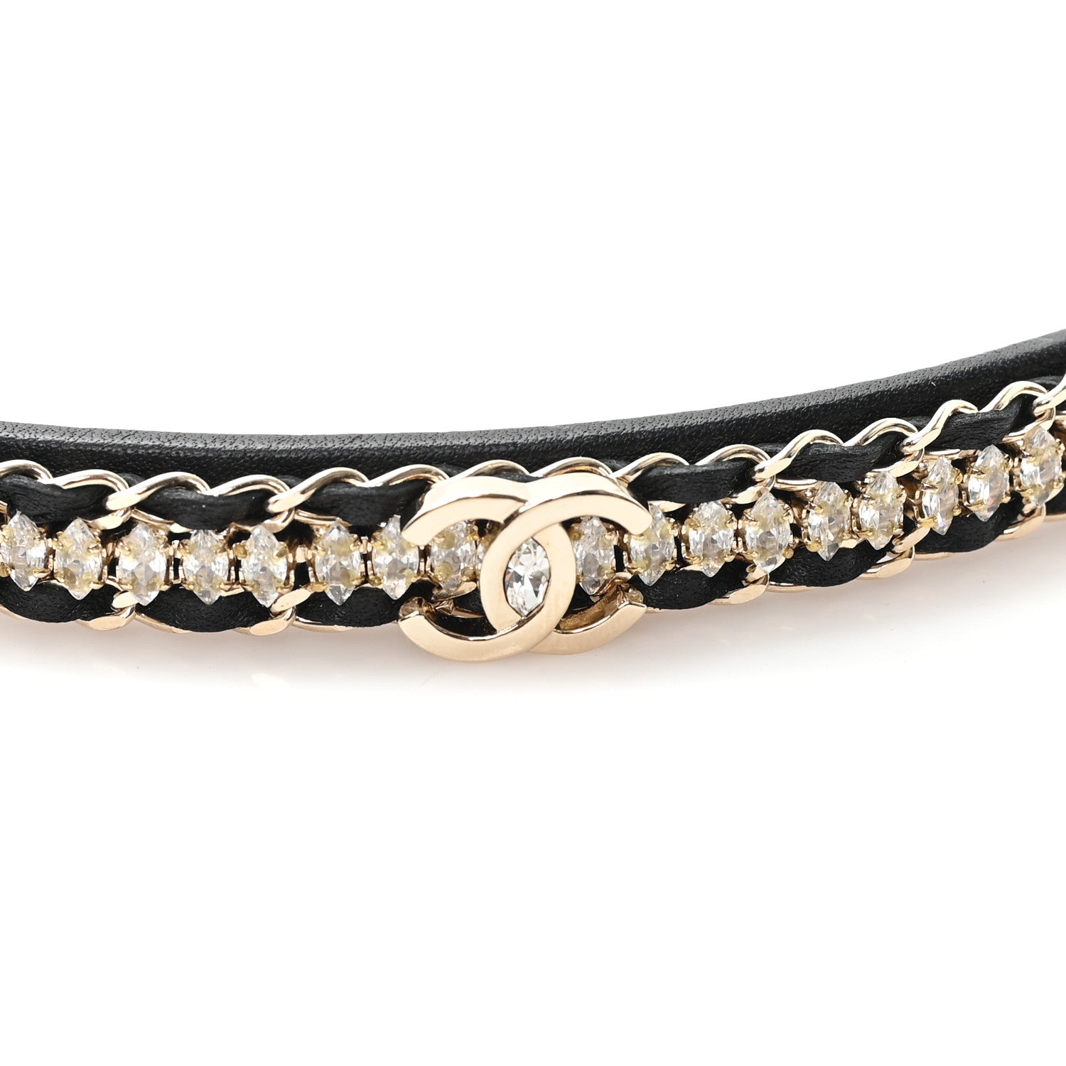 Chanel Metal Lambskin Crystal CC Chain Headband Gold Black 5 of 6