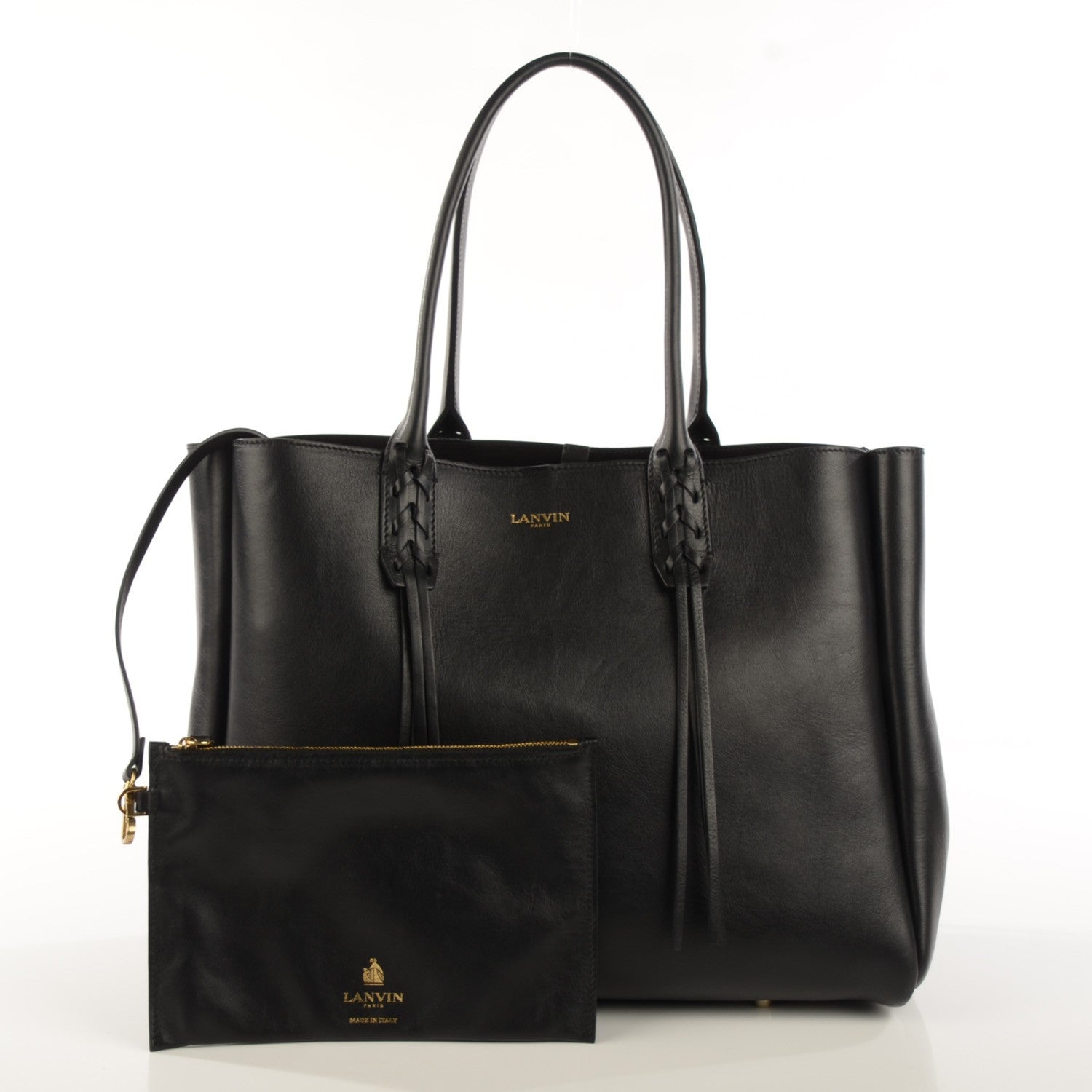 Celine LANVIN Smooth Calfskin Small Fringe Shopper Tote Black 4 of 10