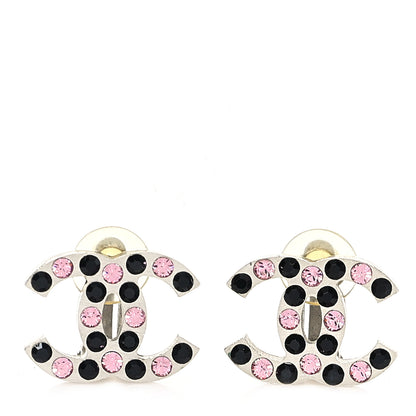 Chanel Crystal CC Clip on Earrings Silver Pink Black 1 of 4