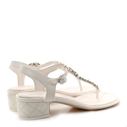 Chanel Lambskin Chain CC Logo Thong Sandals 39 White 4 of 8