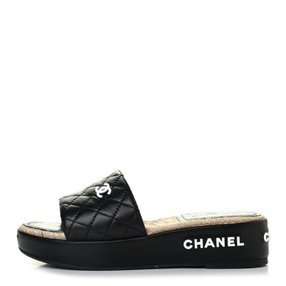 Chanel Lambskin Quilted CC Espadrille Slip On Sandals 36 Black 1 of 4