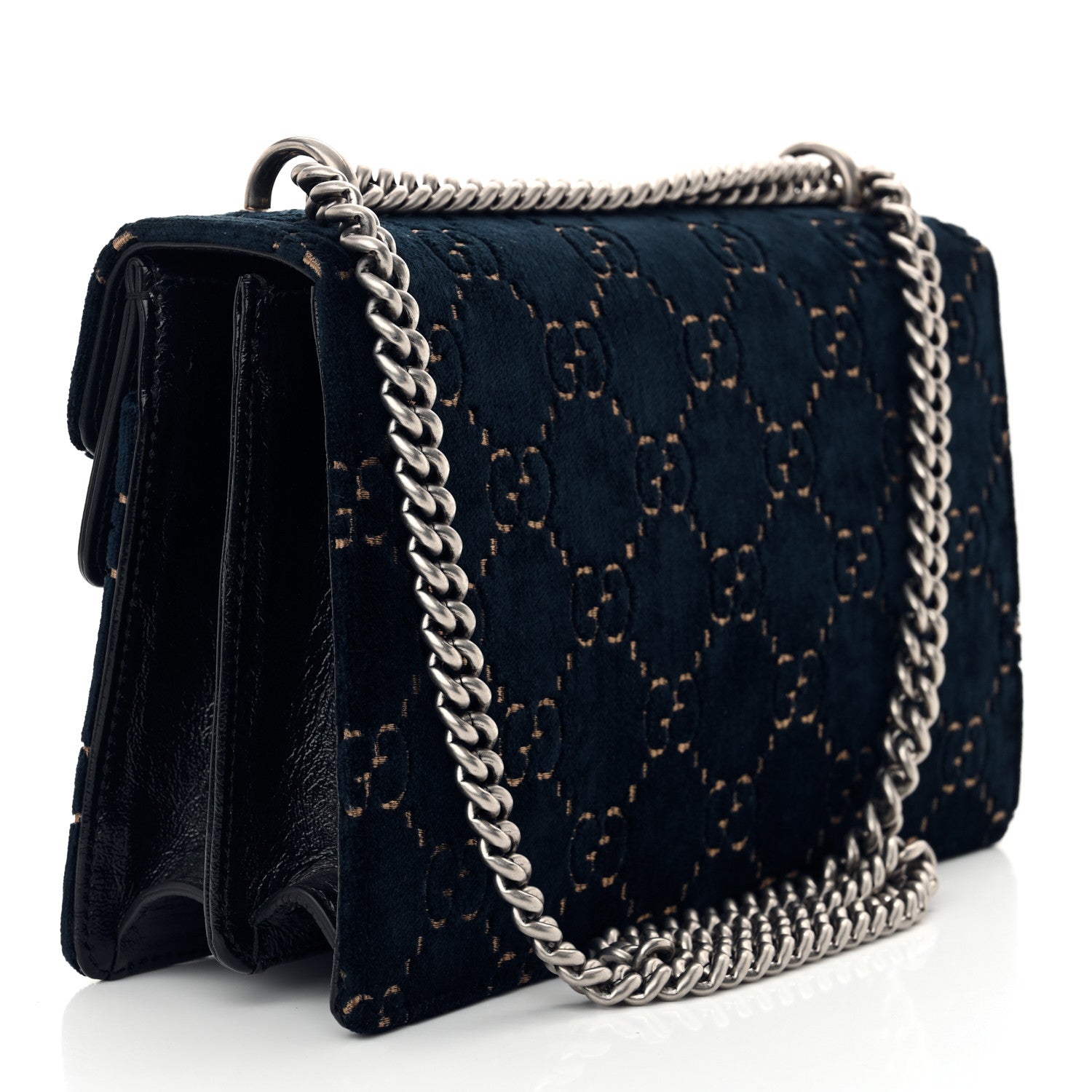 Gucci Velvet Skipper GG Monogram Small Dionysus Shoulder Bag Blue Beige Black 3 of 11