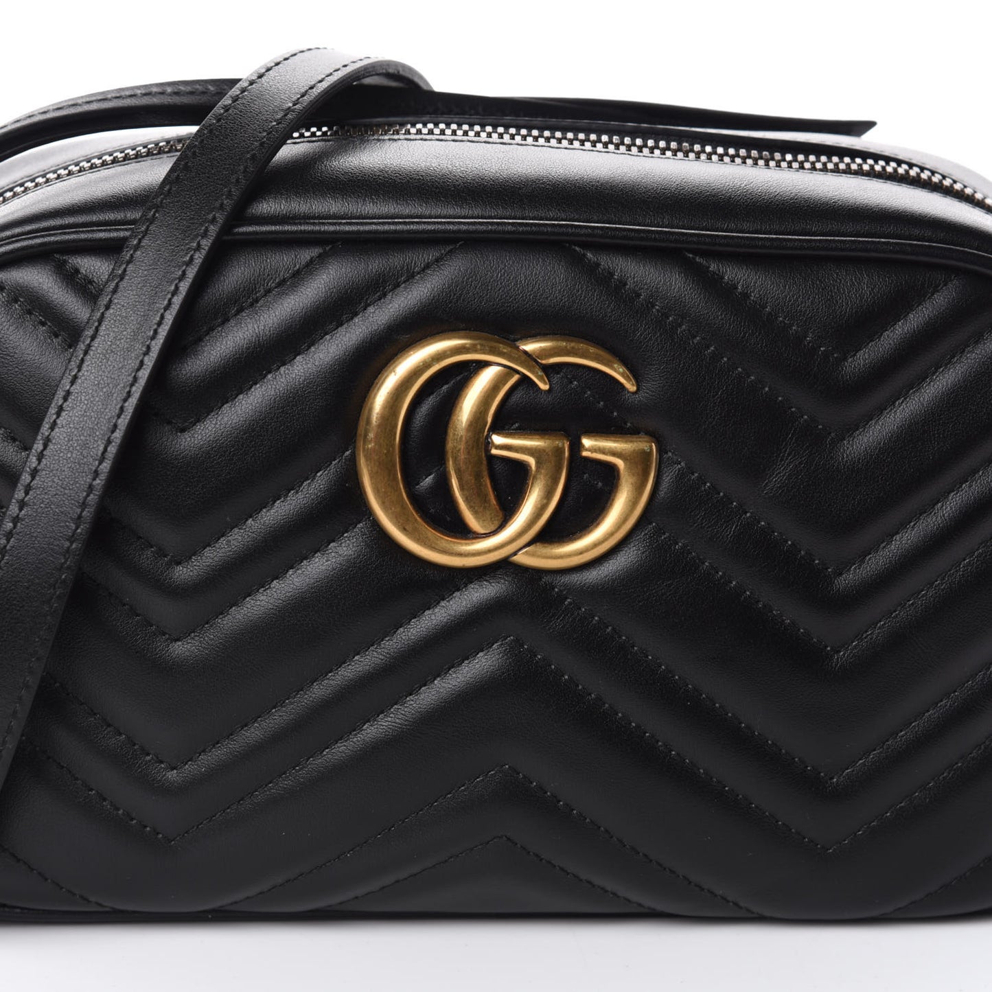 Calfskin Matelasse Small GG Marmont Chain Shoulder Bag Black