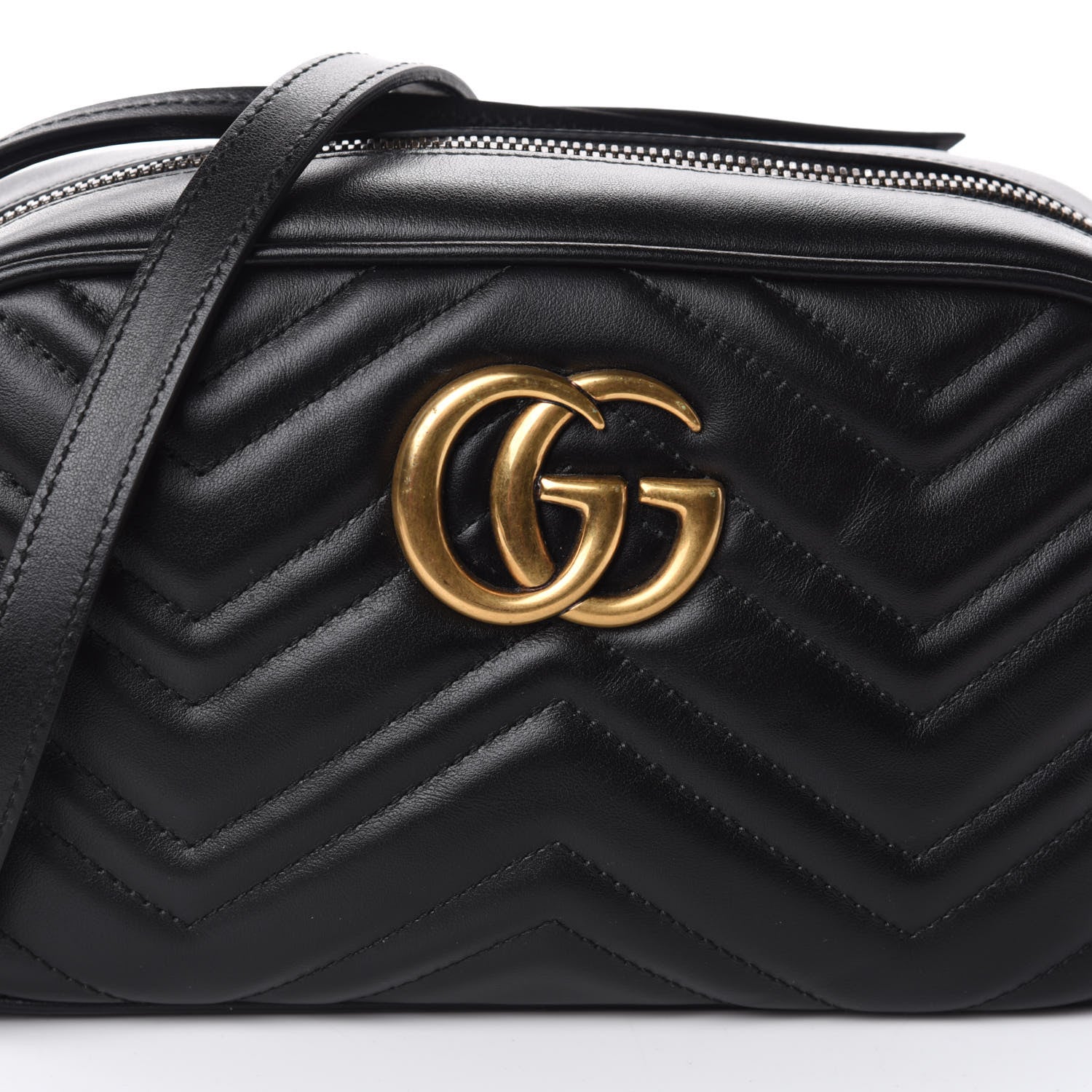 Gucci Calfskin Matelasse Small GG Marmont Chain Shoulder Bag Black 7 of 9