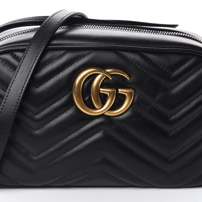 Gucci Calfskin Matelasse Small GG Marmont Chain Shoulder Bag Black 7 of 9