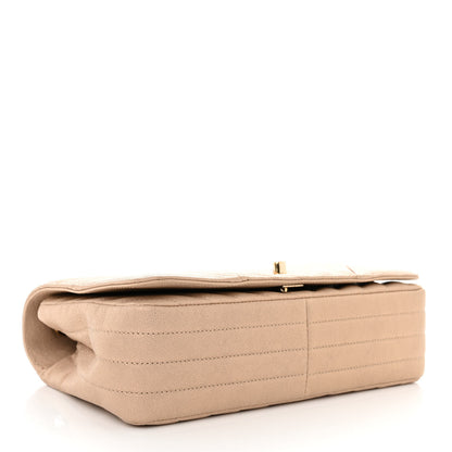 Chanel Metallic Caviar Chevron Quilted Medium Statement Flap Beige 5 of 13