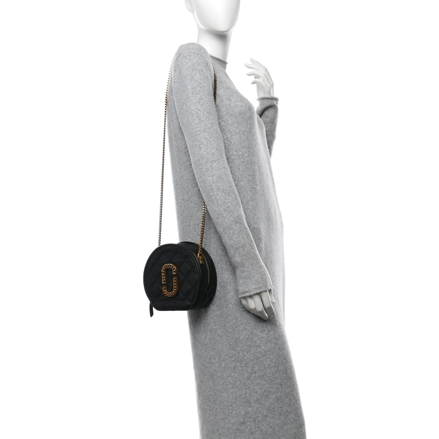 Marc Jacobs Grained Calfskin Quilted The Status Round Crossbody Black 2 of 10