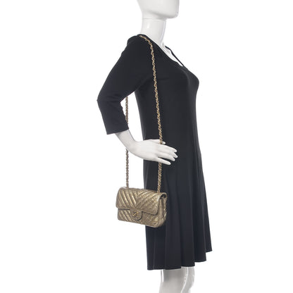 Chanel Patent Metallic Crumpled Calfskin Chevron Quilted Mini Rectangular Flap Gold 2 of 11