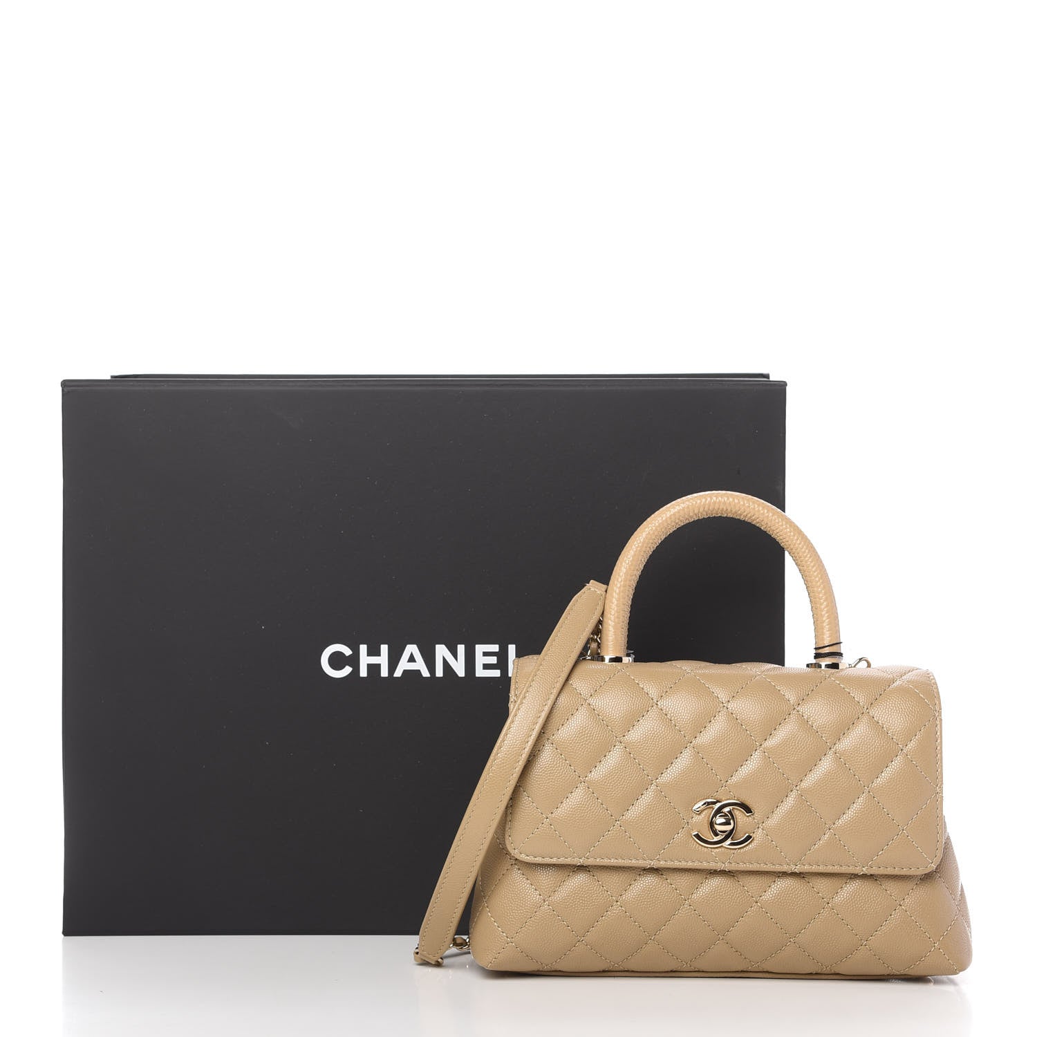 Chanel Caviar Lizard Embossed Quilted Mini Coco Handle Flap Dark Beige 11 of 11