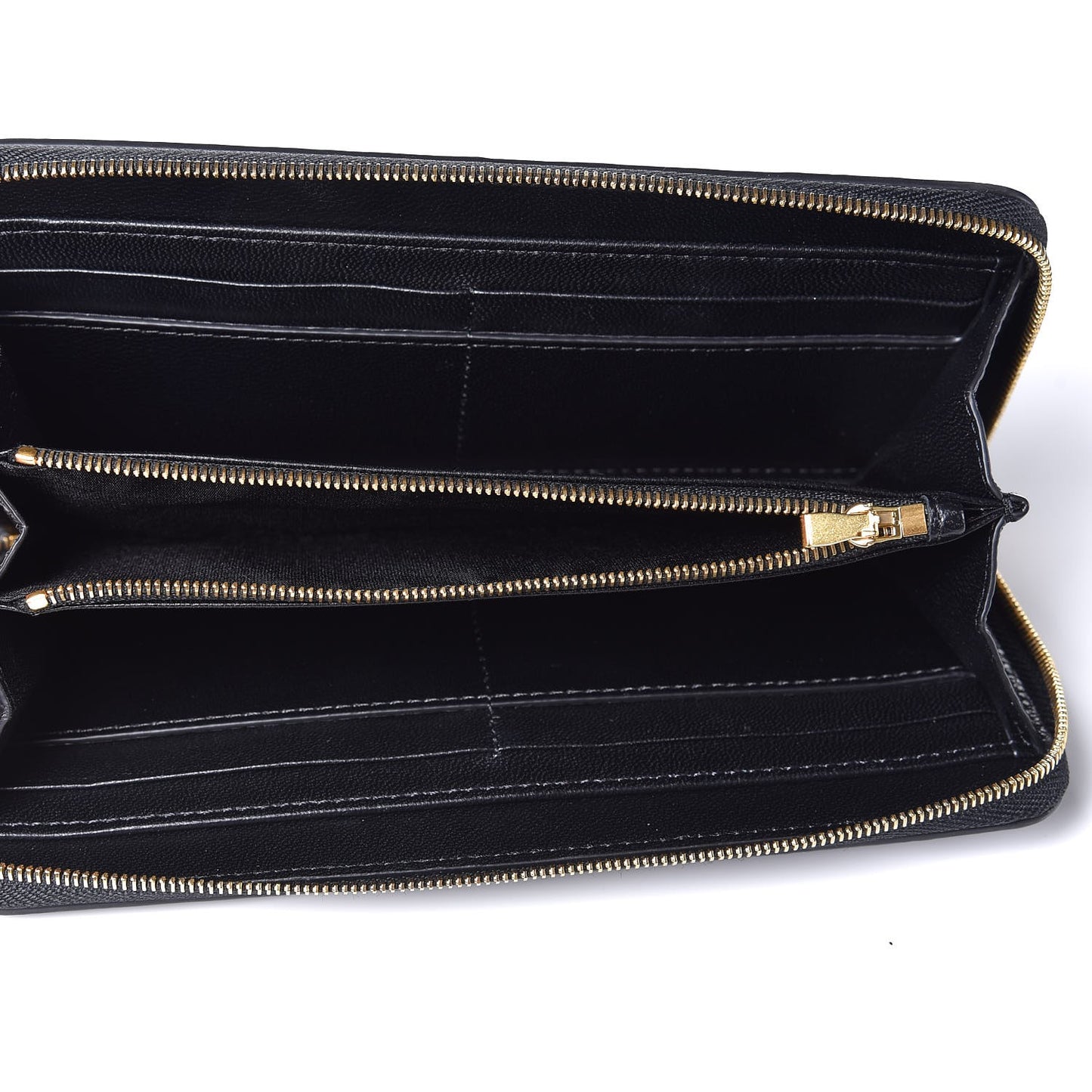 Small Classic Grain Calfskin 12 Card Zip Around Wallet Black