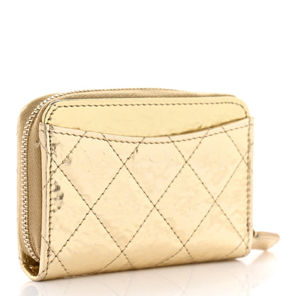 Chanel Hammered Metallic Calfskin Quilted Zip Coin Purse Gold 3 of 7
