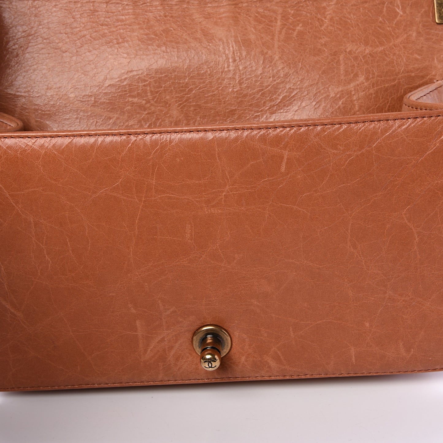 Calfskin Quilted Medium Boy Flap Light Brown