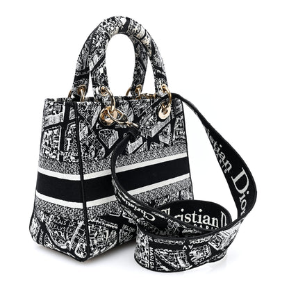 Christian Dior Canvas Embroidered Medium Plan de Paris Lady D-Lite Black White 3 of 9