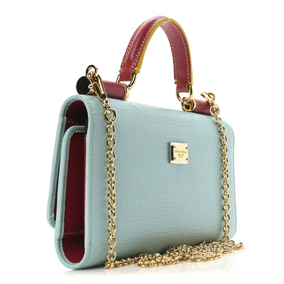 Dolce & Gabbana Calfskin Hearts Crystals Mini Miss Sicily Chain Phone Case Wallet Azzuro Chiapo 3 of 9