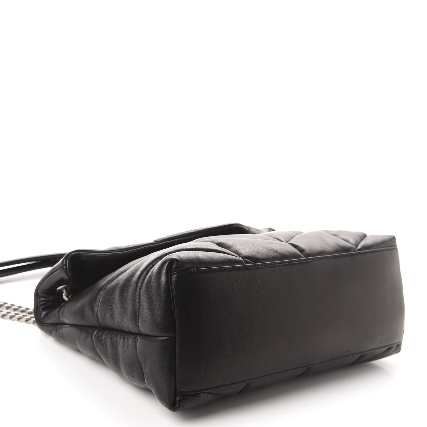 Lambskin Quilted Medium Loulou Puffer Monogram Chain Satchel Black