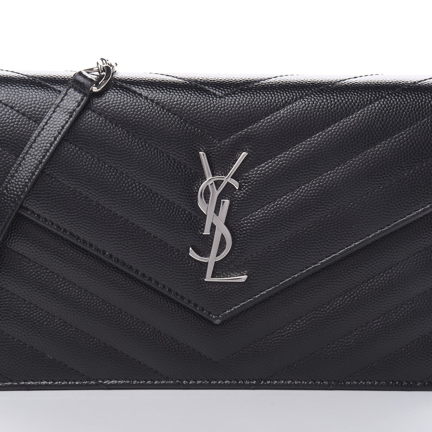 Grain De Poudre Matelasse Chevron Monogram Envelope Chain Wallet Black