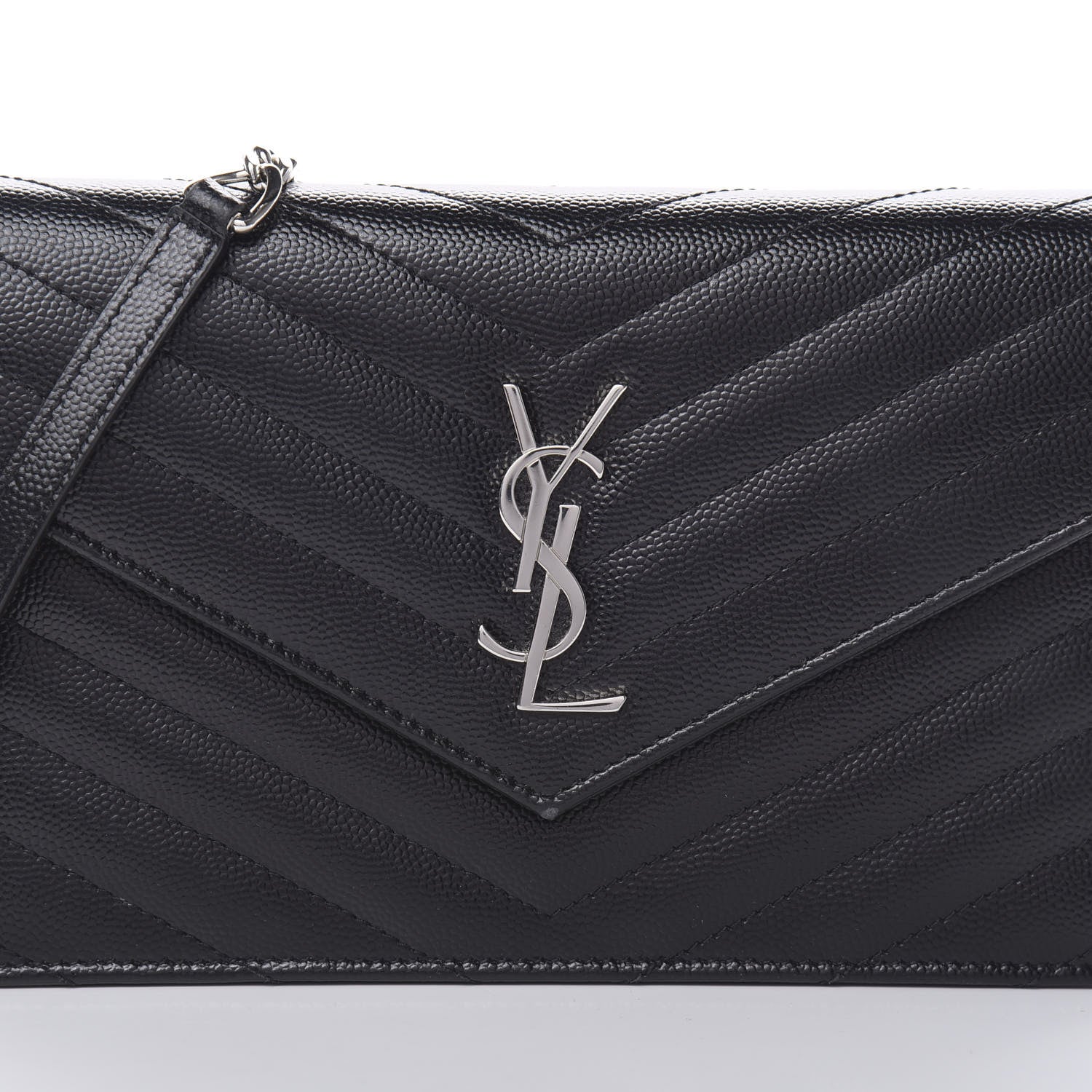 Saint Laurent Grain De Poudre Matelasse Chevron Monogram Envelope Chain Wallet Black 8 of 13