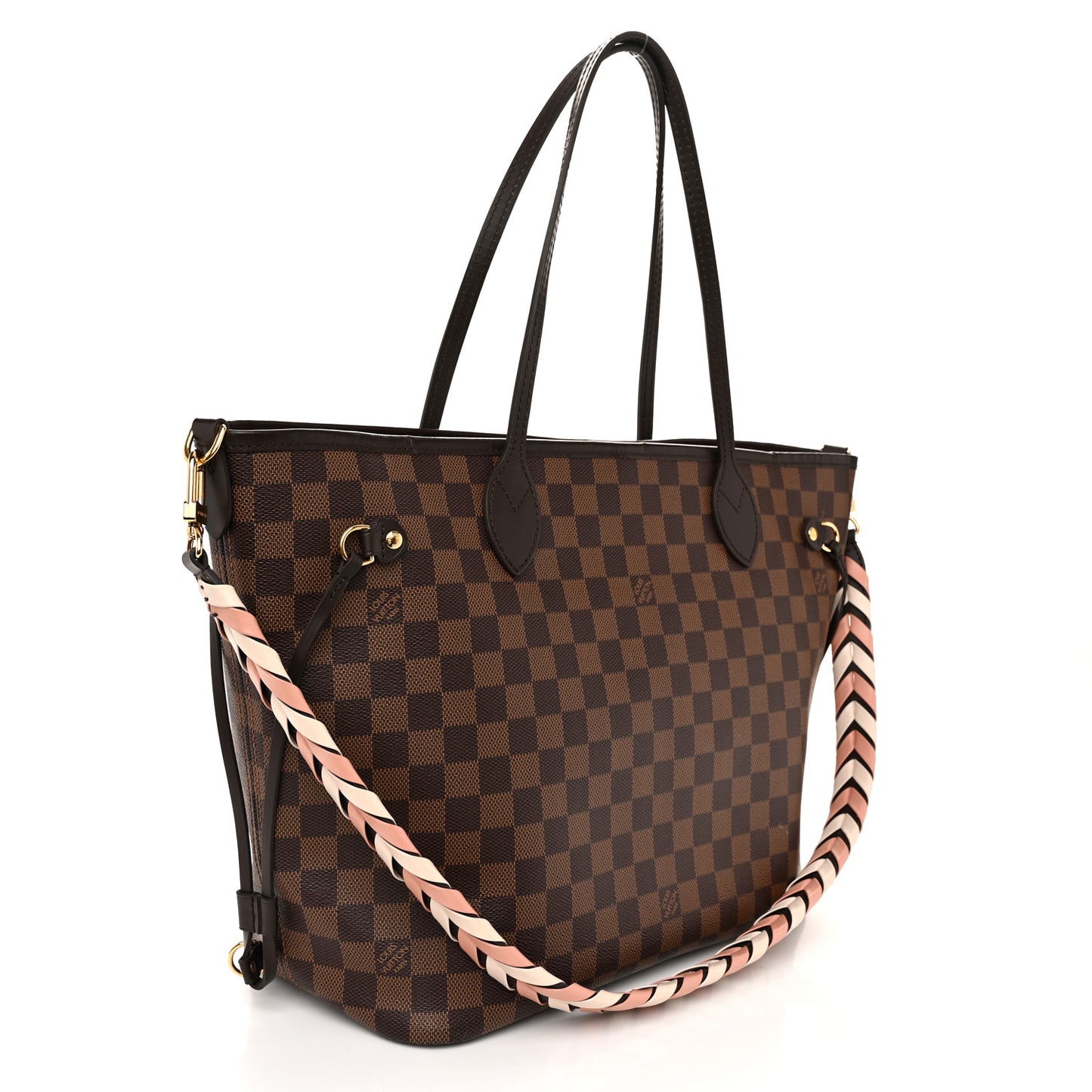 Damier Ebene Braided Neverfull MM Pink