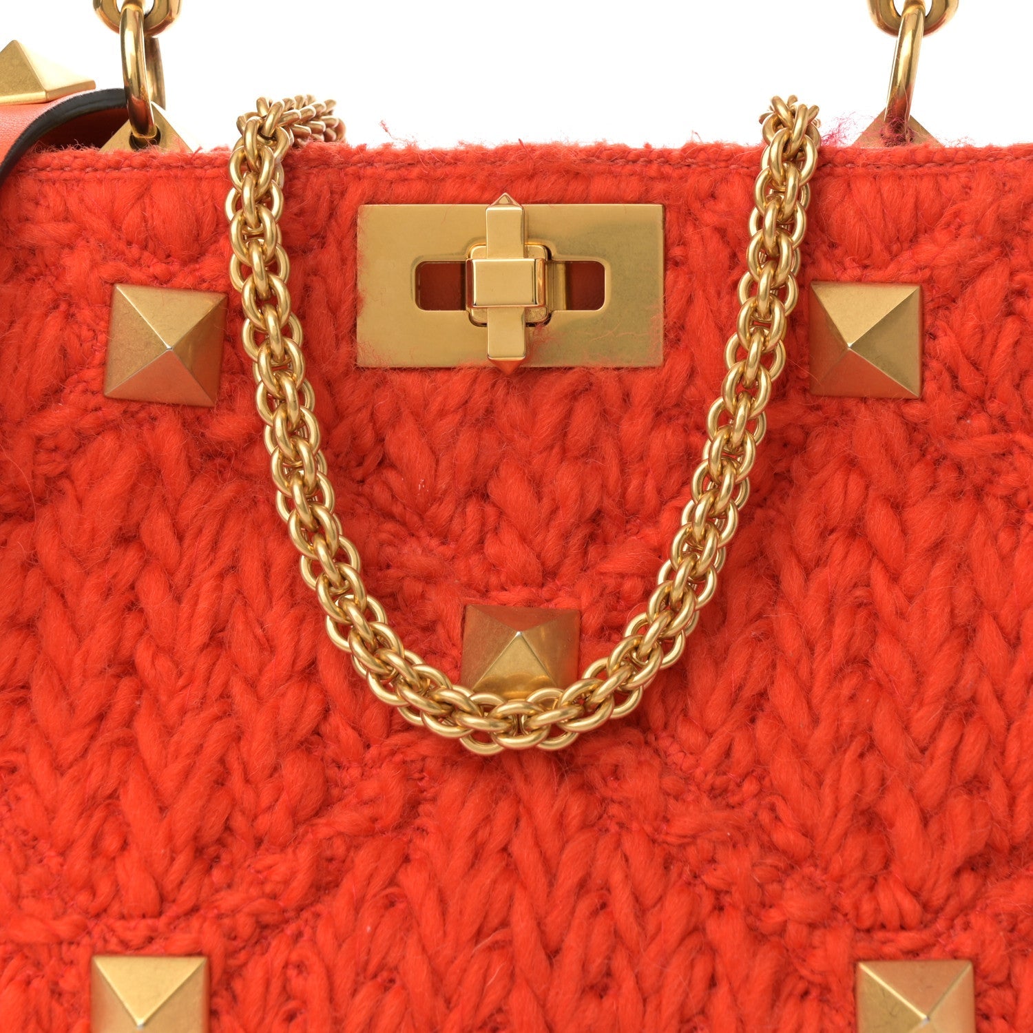 Valentino Garavani Wool Woven Small Roman Stud The Handle Bag Titian 7 of 16
