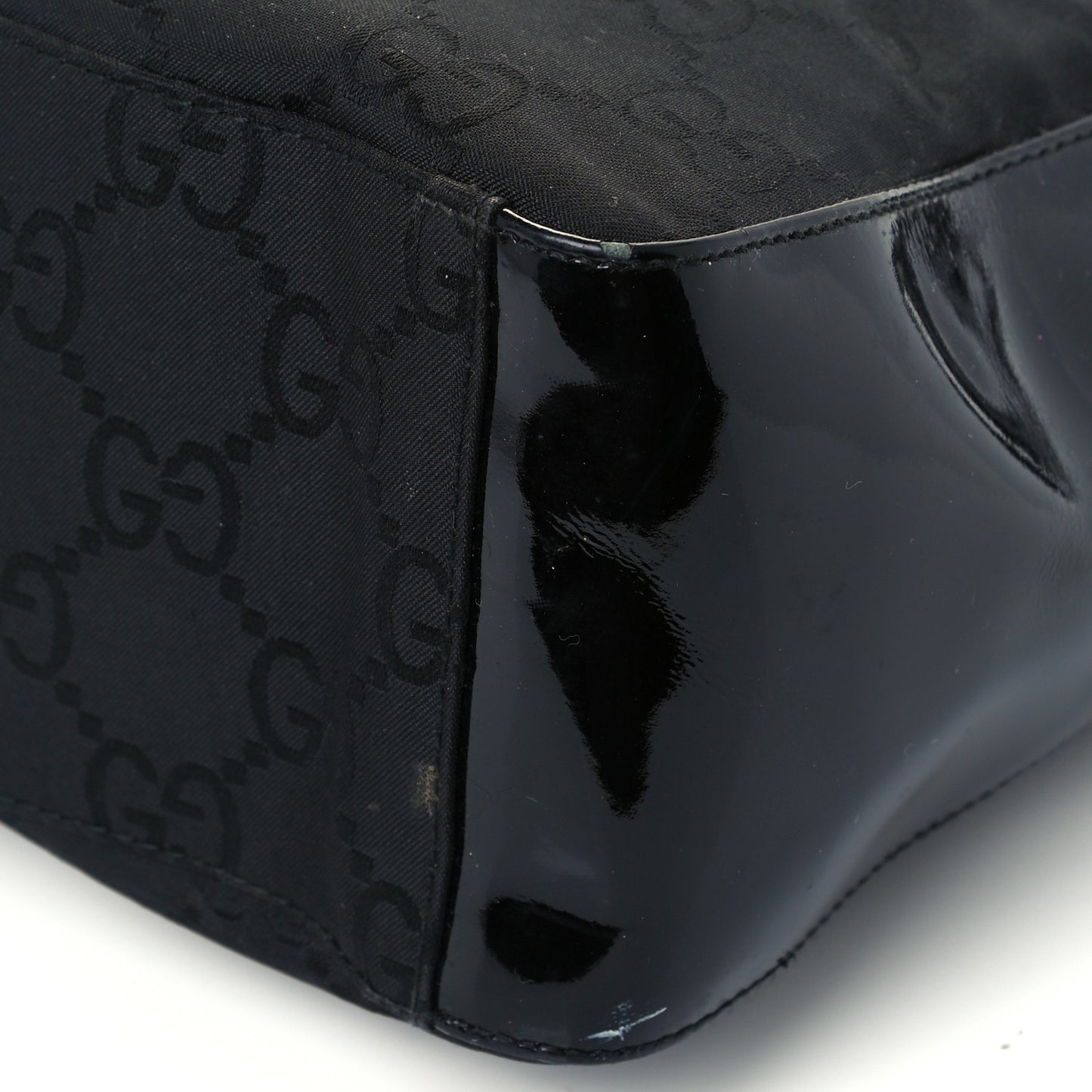 Canvas Patent Monogram Shoulder Bag Black