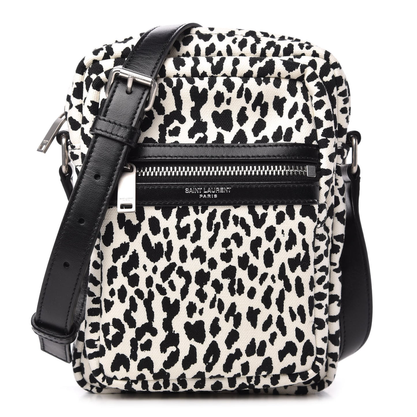 Canvas Leopard Print Sid Messenger Bag Black White
