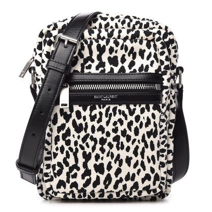 Saint Laurent Canvas Leopard Print Sid Messenger Bag Black White 1 of 9