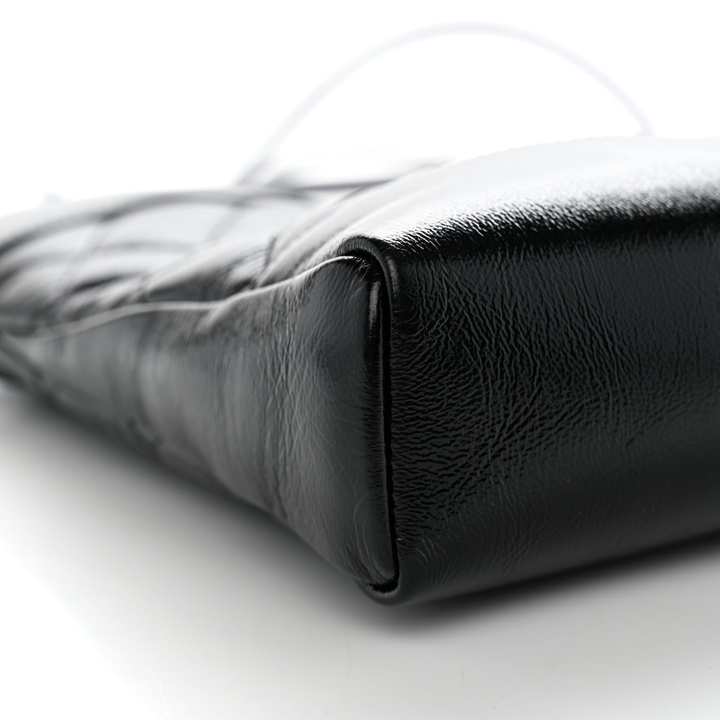 Shiny Crumpled Calfskin Quilted Mini 31 Shopping Bag Black