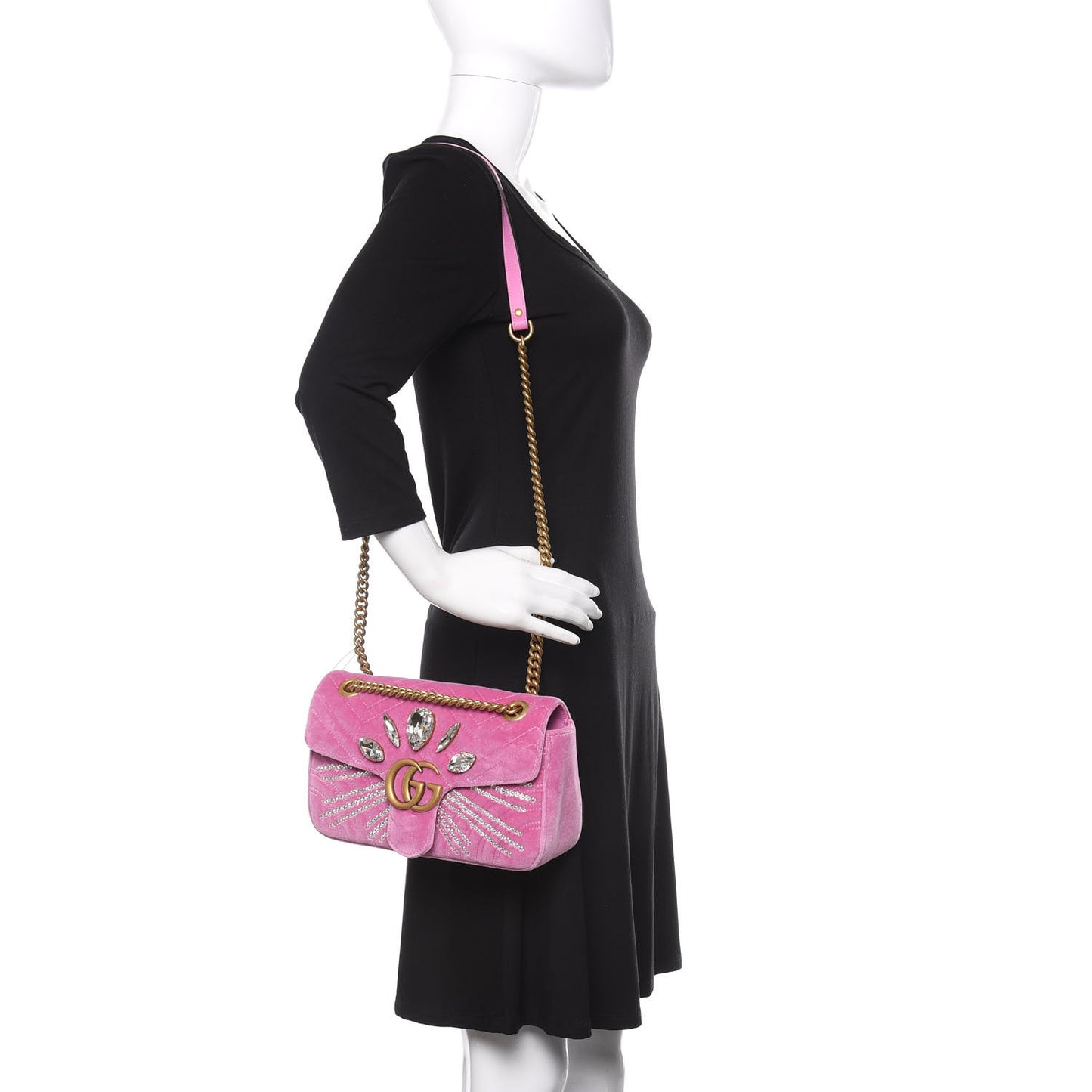 Velvet Matelasse Marquise Crystals Embroidered Small GG Marmont Shoulder Bag Malva