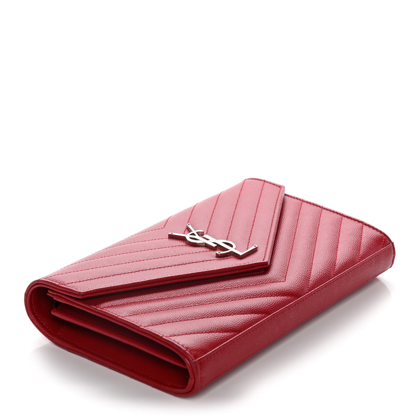 Grain De Poudre Matelasse Chevron Monogram Chain Wallet Red