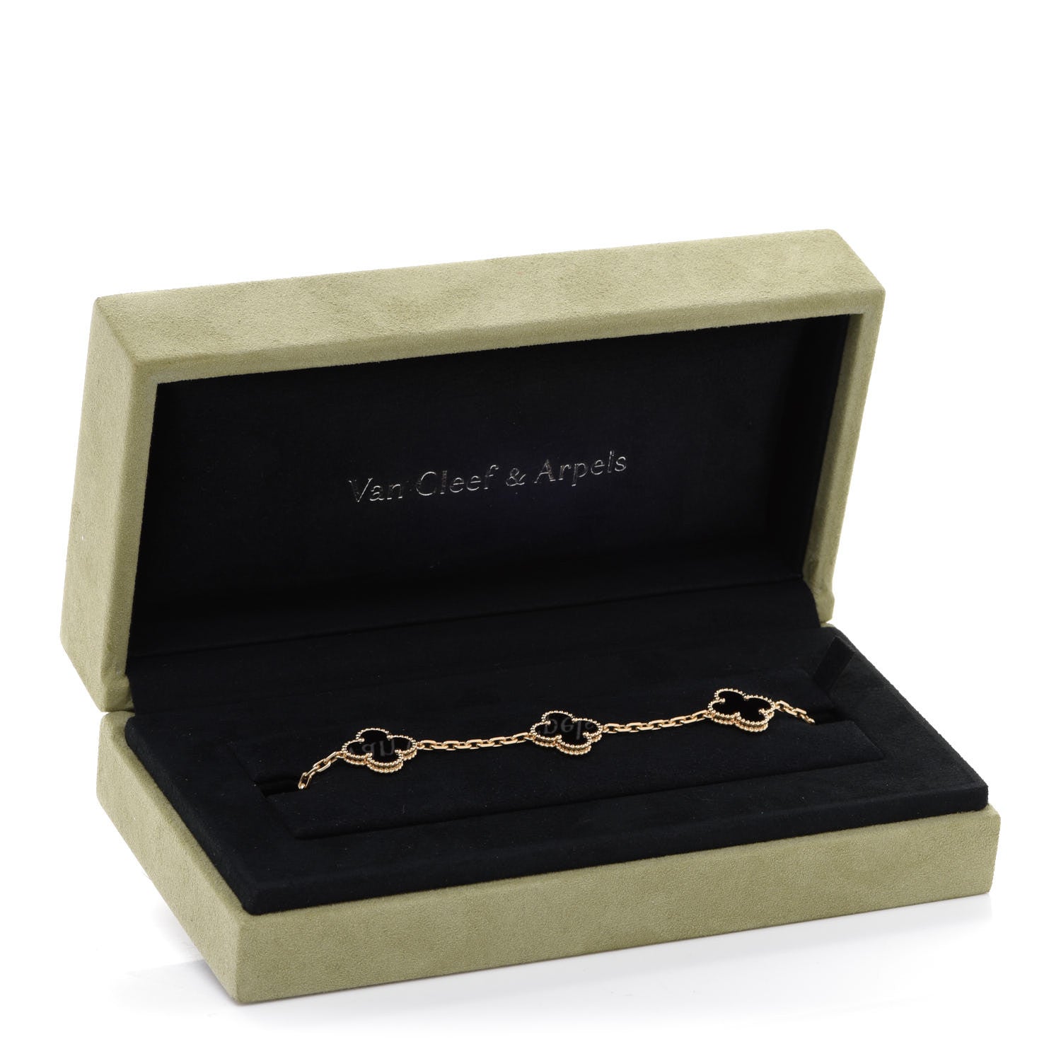 Van Cleef & Arpels 18K Yellow Gold Black Onyx 5 Motifs Vintage Alhambra Bracelet 7 of 7