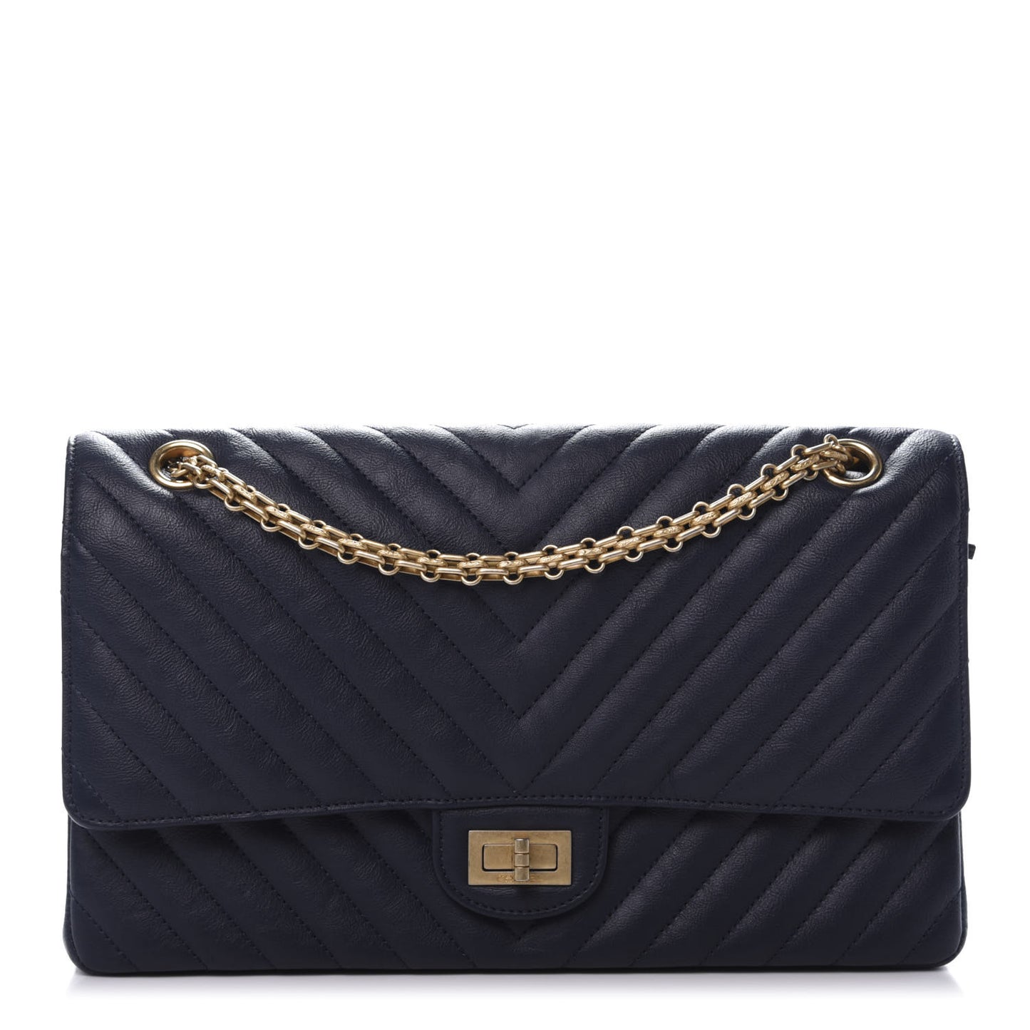 Crumpled Calfskin Chevron Quilted 2.55 Reissue 226 Navy Blue