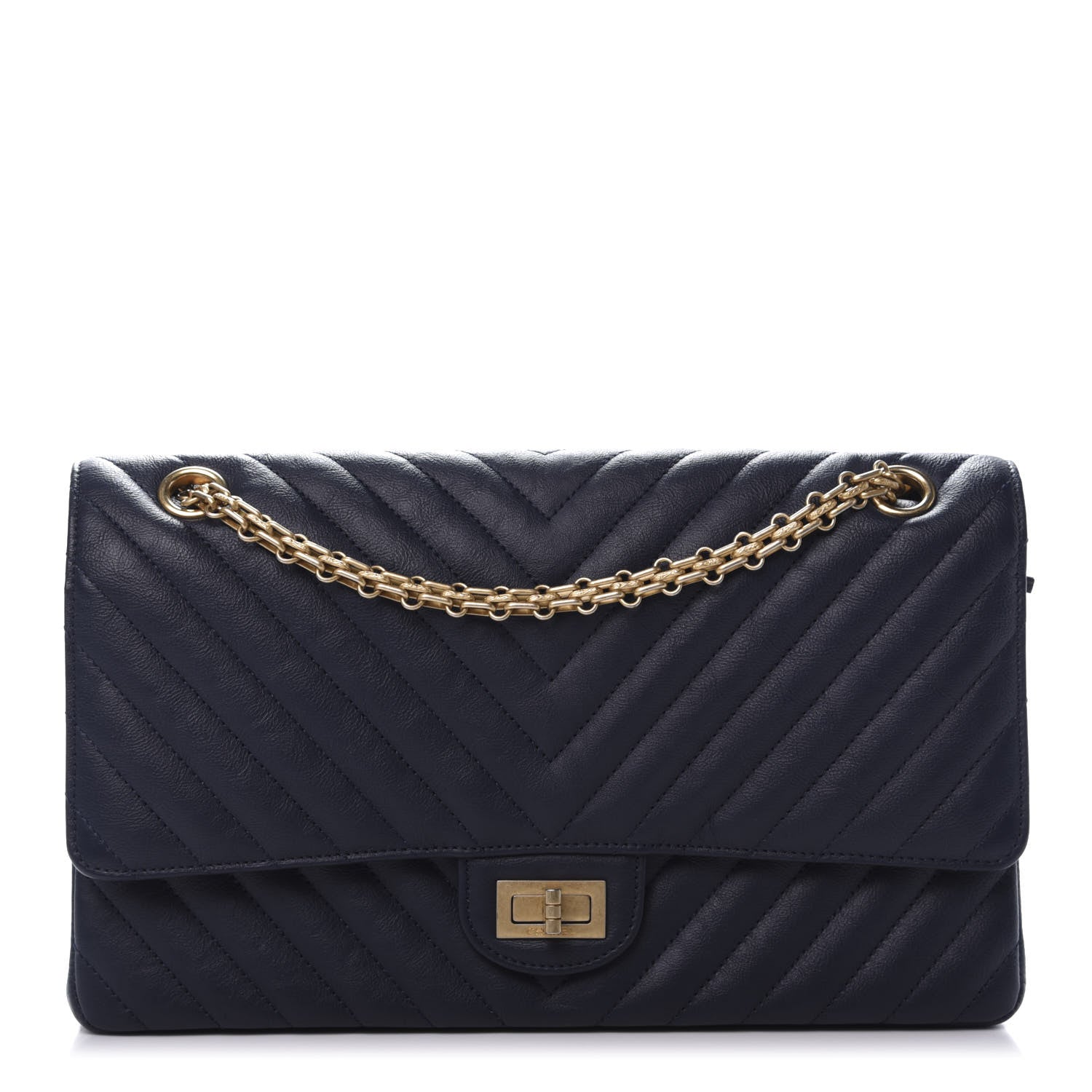Chanel Crumpled Calfskin Chevron Quilted 2.55 Reissue 226 Navy Blue 1 of 10