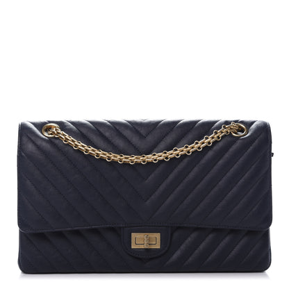 Chanel Crumpled Calfskin Chevron Quilted 2.55 Reissue 226 Navy Blue 1 of 10