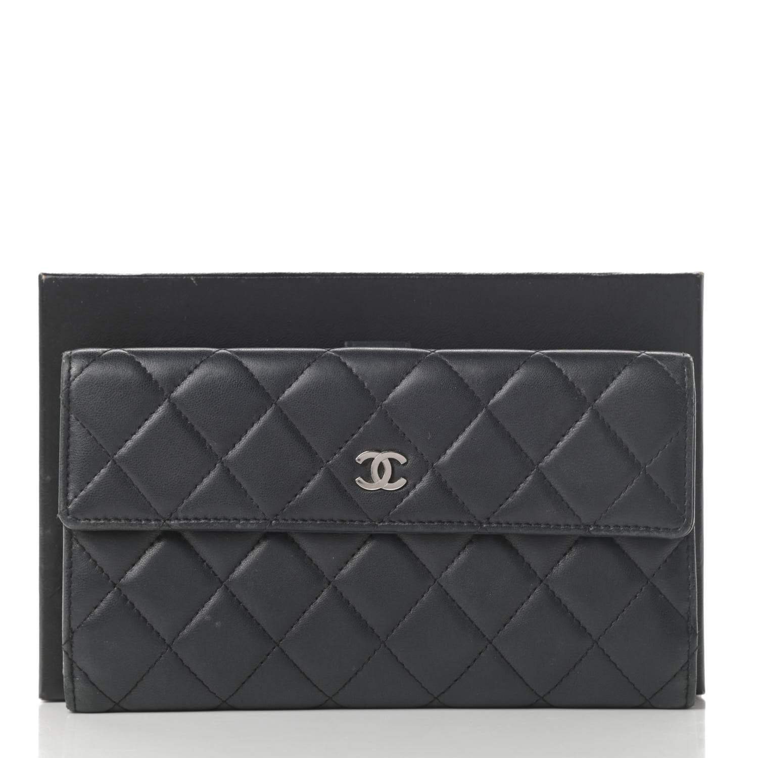 Chanel Lambskin Quilted Long Flap Wallet Black 23 of 23