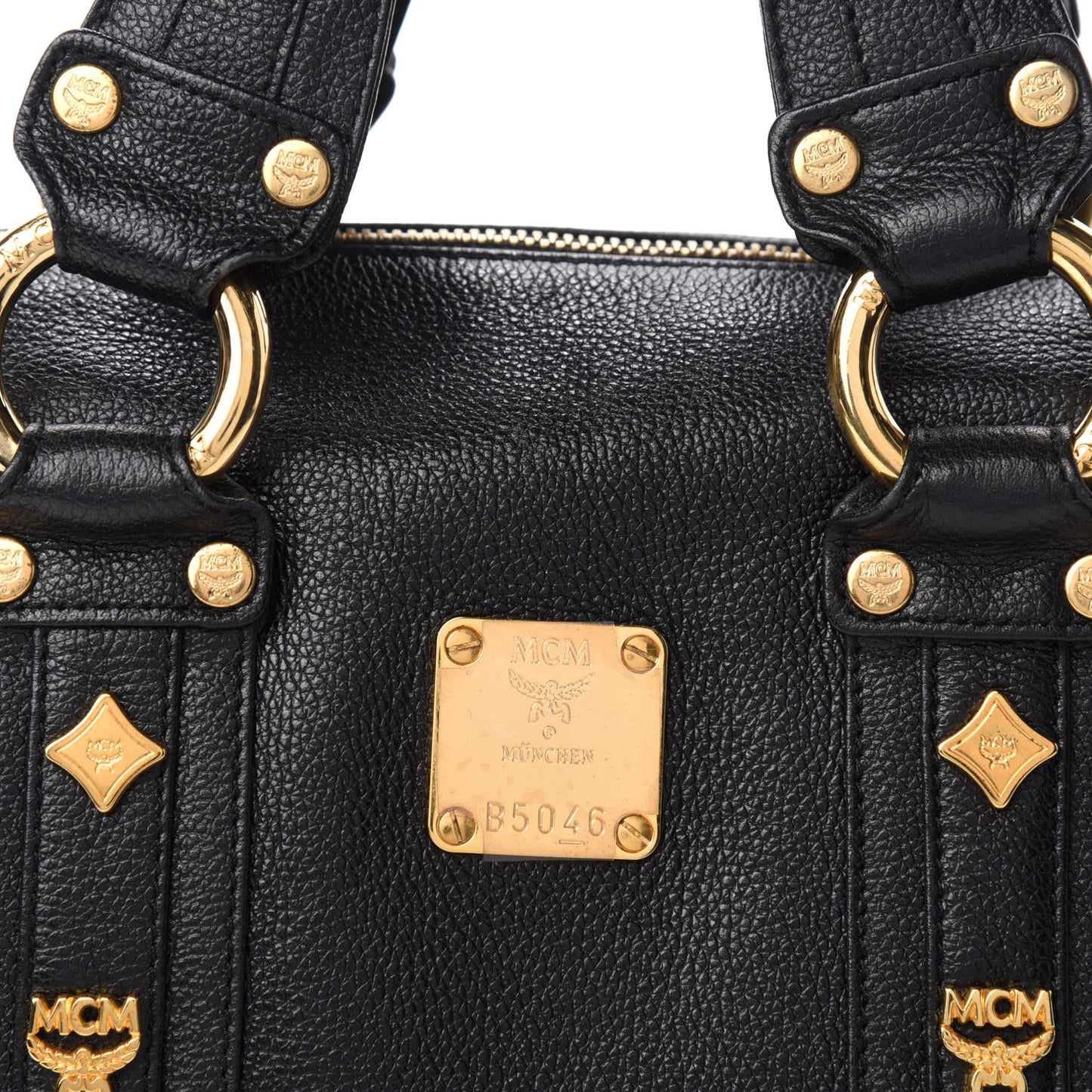 Grained Calfskin Studded Boston Bag Black