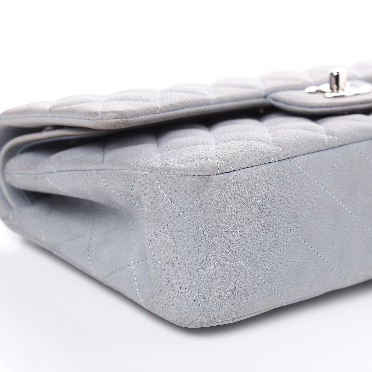 Chanel Iridescent Caviar Quilted Medium Double Flap Light Grey 8 of 16