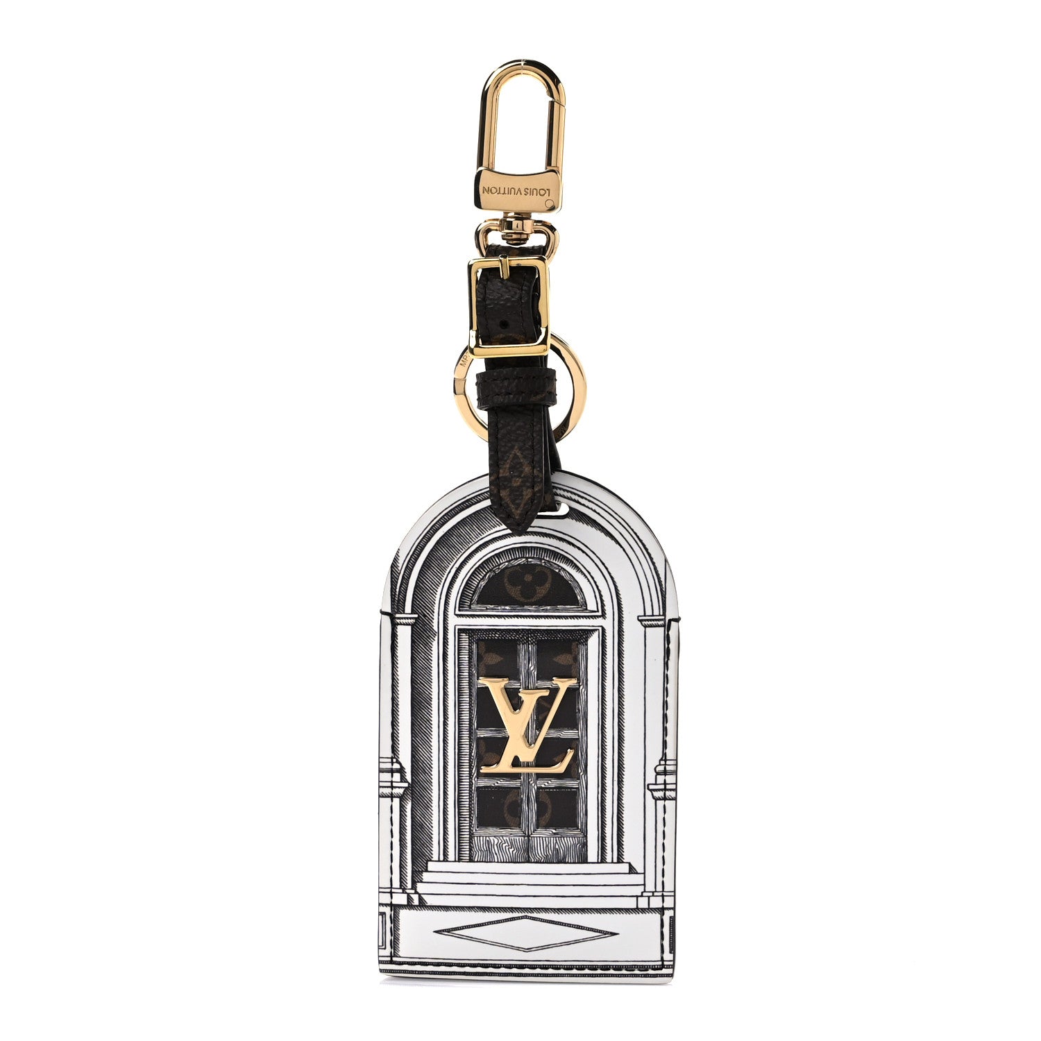Louis Vuitton X FORNASETTI Calfskin Architettura Luggage Tag Bag Charm Key Holder Black White 1 of 6