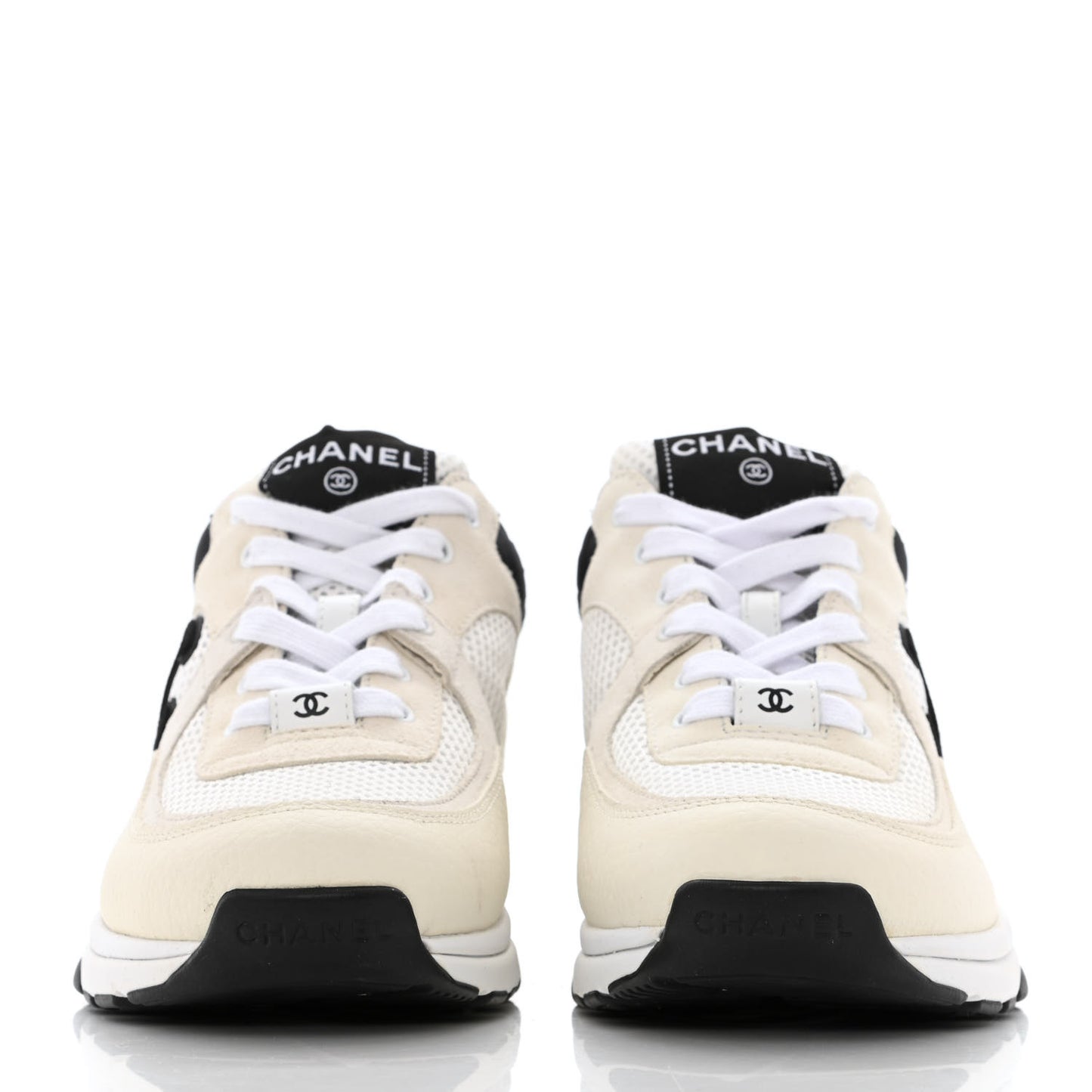 Mesh Suede Calfskin Grained Calfskin Womens CC Sneakers 37.5 White Black