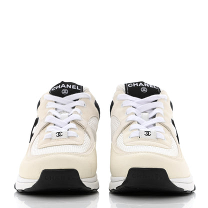 Chanel Mesh Suede Calfskin Grained Calfskin Womens CC Sneakers 37.5 White Black 2 of 10
