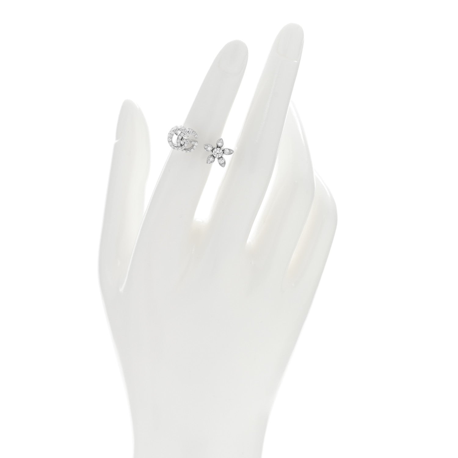 Gucci 18K White Gold Diamond Flora GG Open Ring 49 4.75 2 of 4
