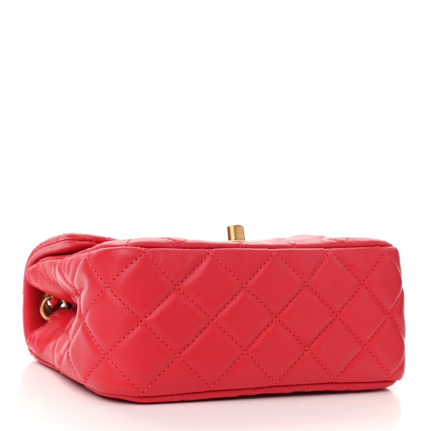 Lambskin Quilted Mini Pearl Crush Flap Red