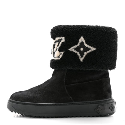 Louis Vuitton Suede Calfskin Shearling Snowdrop Flat Ankle Boot 36 Black 1 of 11