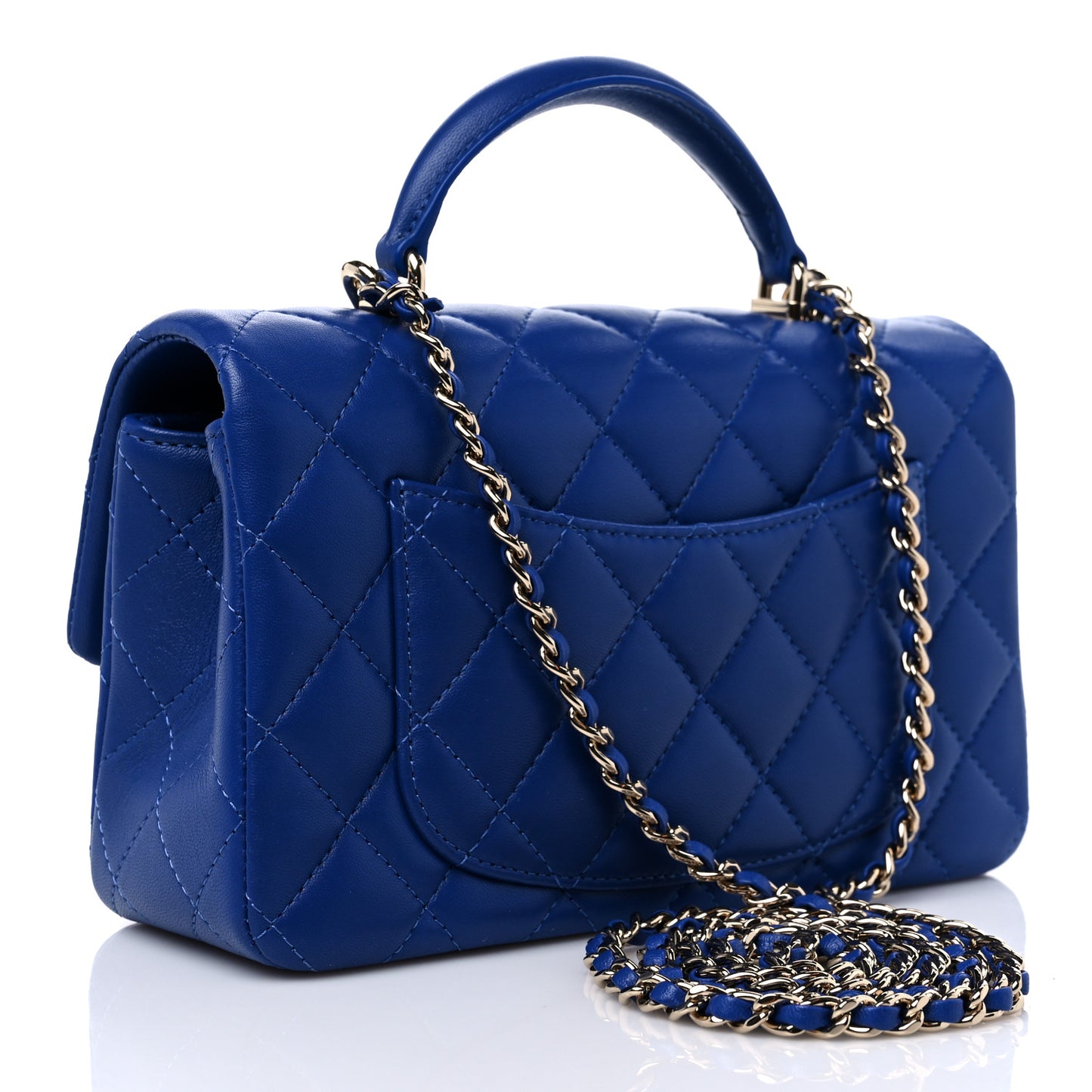 Lambskin Quilted Mini Top Handle Rectangular Flap Blue